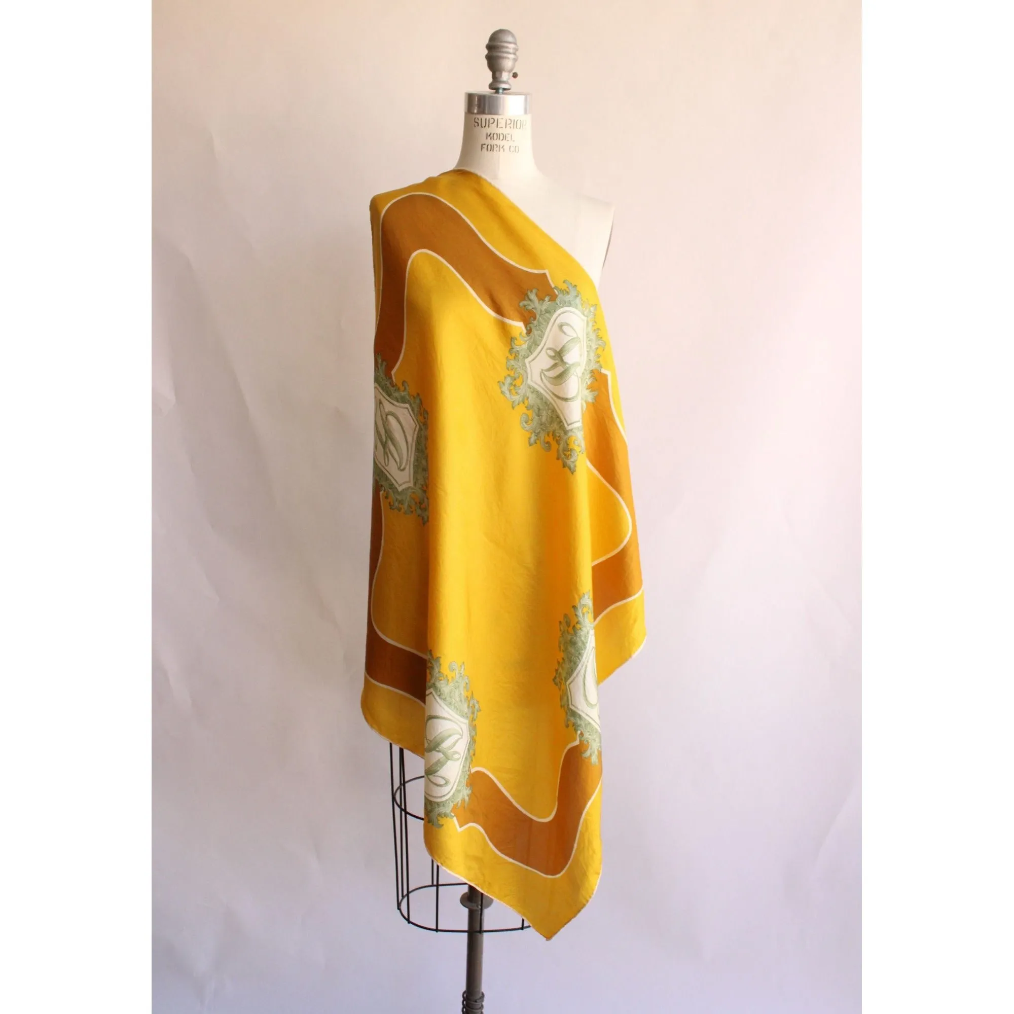 Vintage Silk Initial LB Yellow Scarf