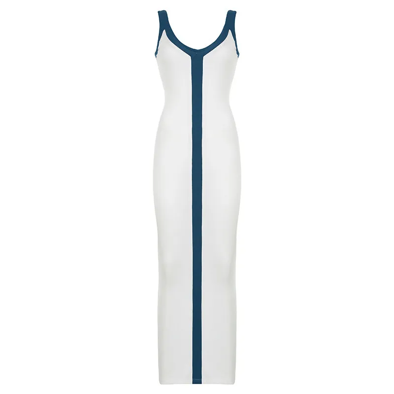 White Deep V Neck Sleeveless Knit Dress