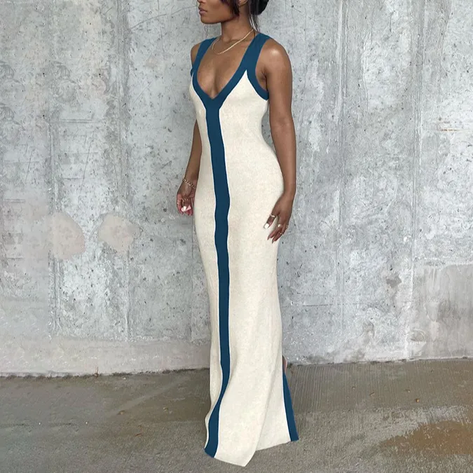 White Deep V Neck Sleeveless Knit Dress