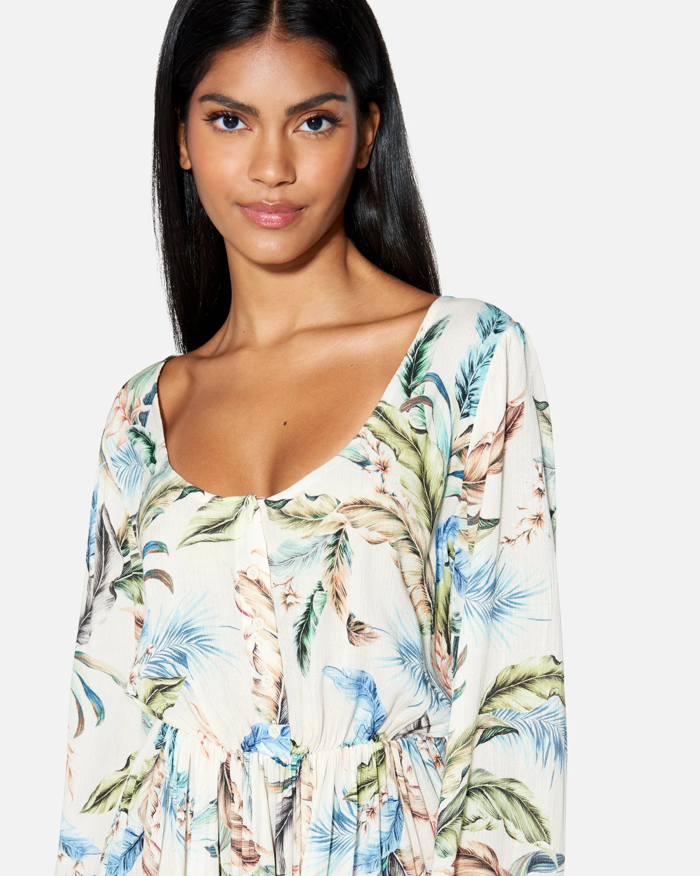 Wispy Leaves Scoop Mini Dress