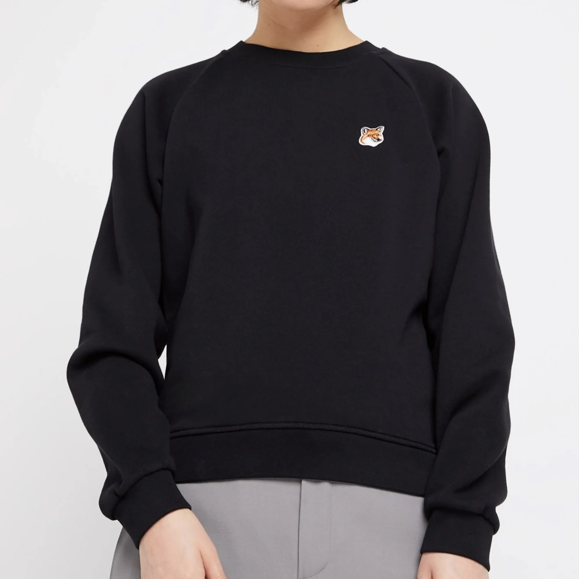 Women Fox Head Patch Adjusted Sweatshirt - Black