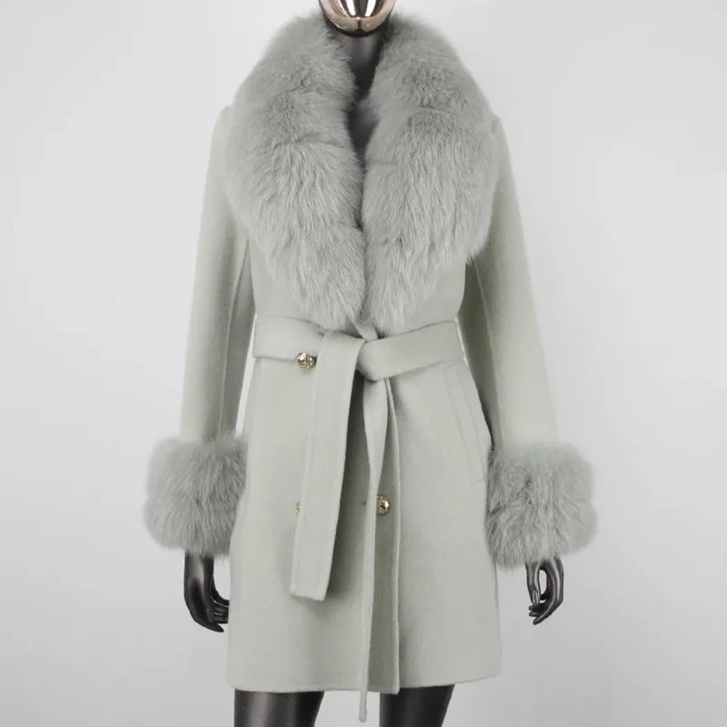 Women's Petite Cashmere & Wool Coat - Fox Fur