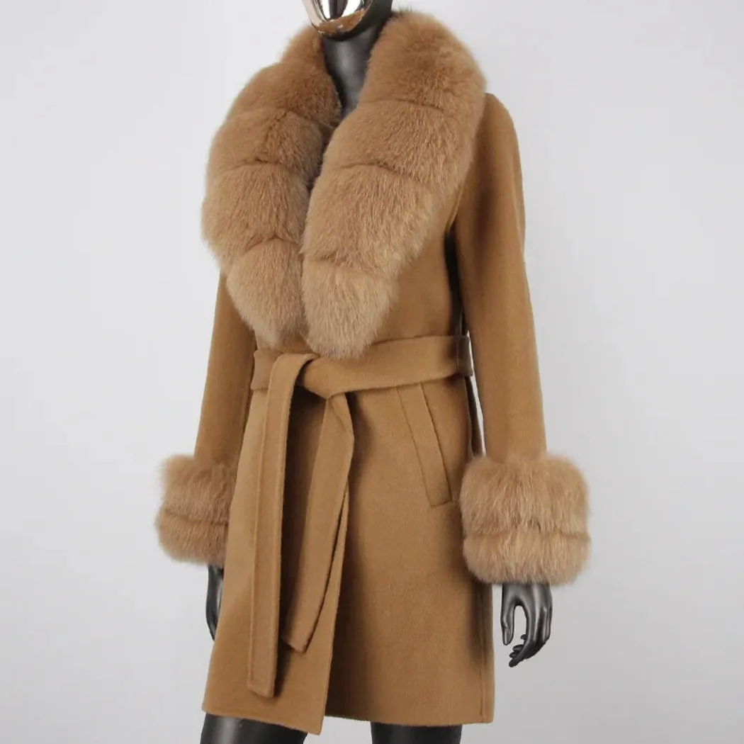 Women's Petite Cashmere & Wool Coat - Fox Fur