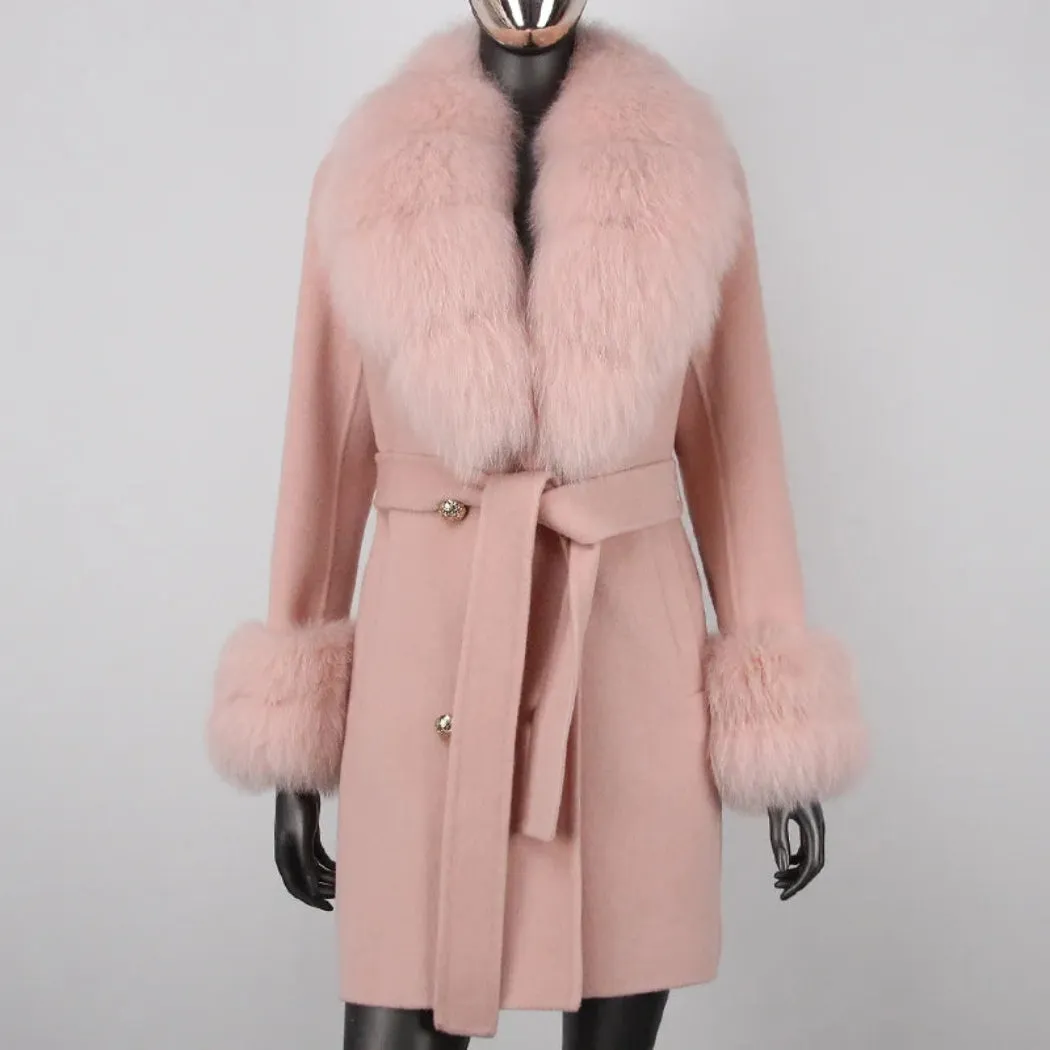 Women's Petite Cashmere & Wool Coat - Fox Fur