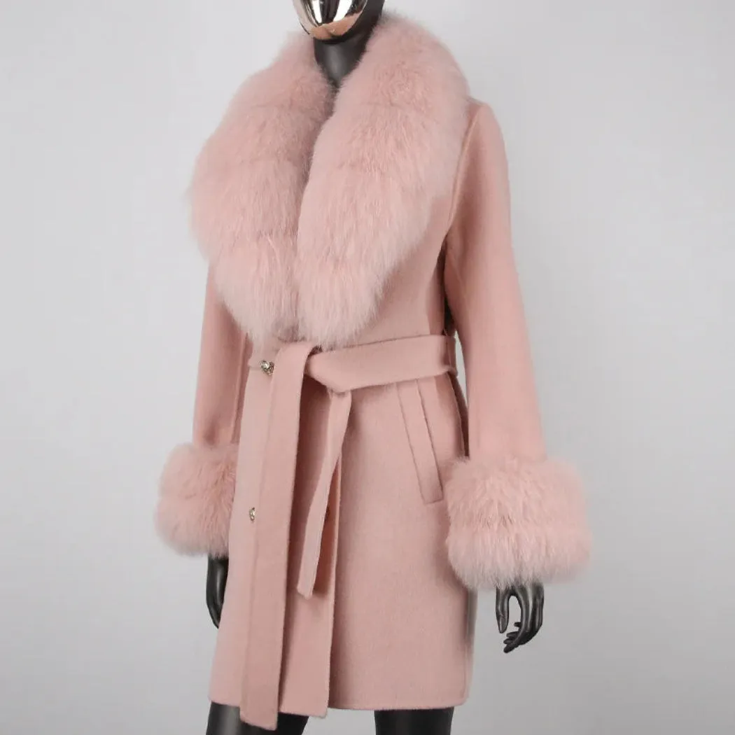 Women's Petite Cashmere & Wool Coat - Fox Fur