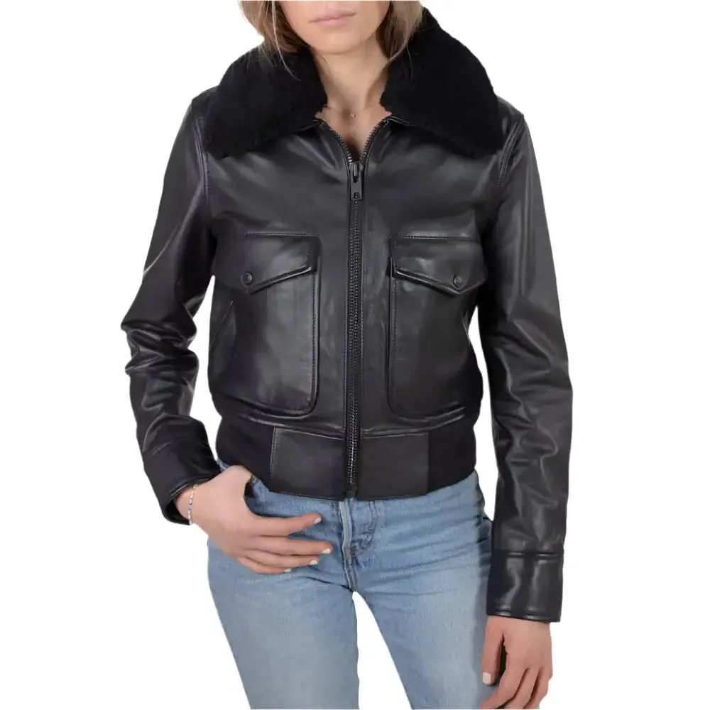 Women's Shearling Bomber Jacket Cozy & Stylish