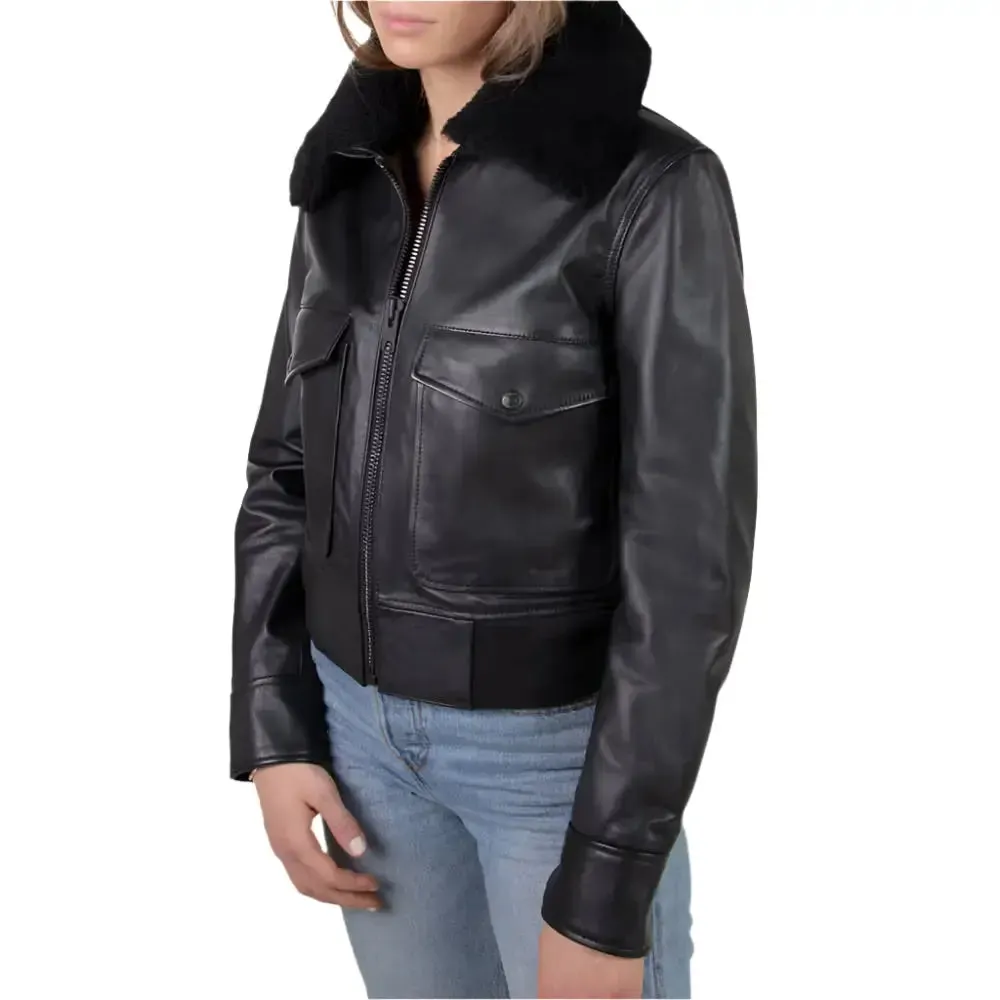 Women's Shearling Bomber Jacket Cozy & Stylish