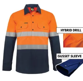 WS6031 HEAVY DUTY HYBRID HI VIS CLOSED FRONT COTTON DRILL REFLECTIVE SHIRT WITH GUSSET SLEEVES