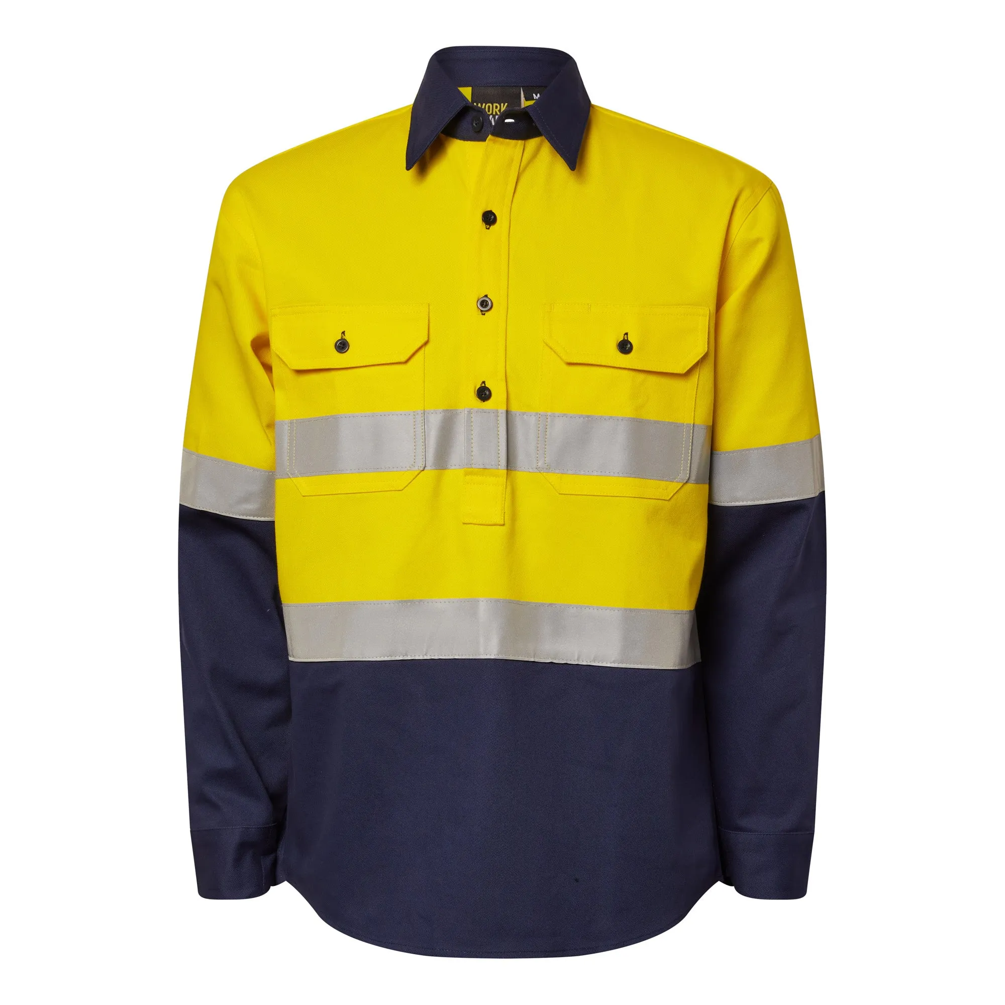 WS6031 HEAVY DUTY HYBRID HI VIS CLOSED FRONT COTTON DRILL REFLECTIVE SHIRT WITH GUSSET SLEEVES