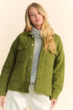 Yellow-Green Quilted Button Down Shacket