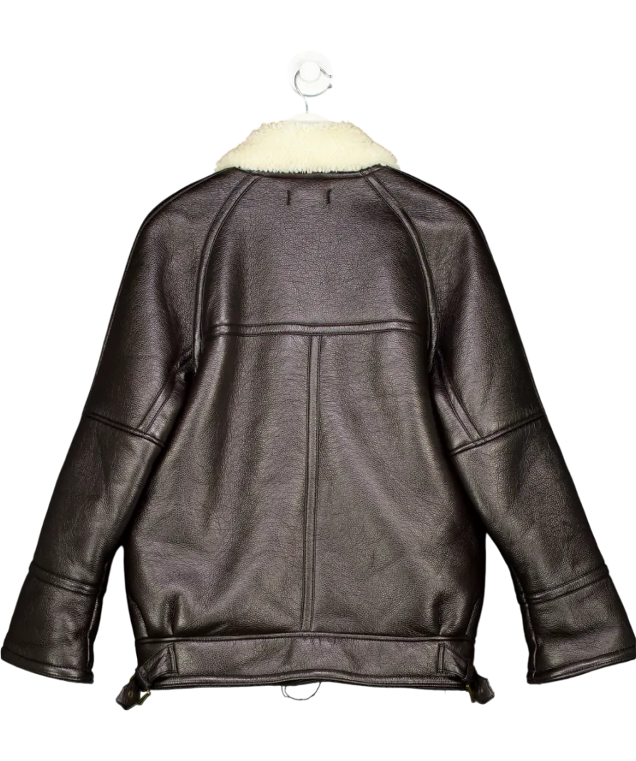ZARA Brown Faux Leather Jacket With Sherling Look Lining UK S