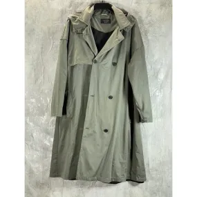 ZARA MAN Men's Khaki Double Breasted Water Repellent Hooded Trench Coat SZ M