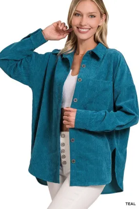 Zenana Clothing Long Sleeved Oversized Corduroy Shacket
