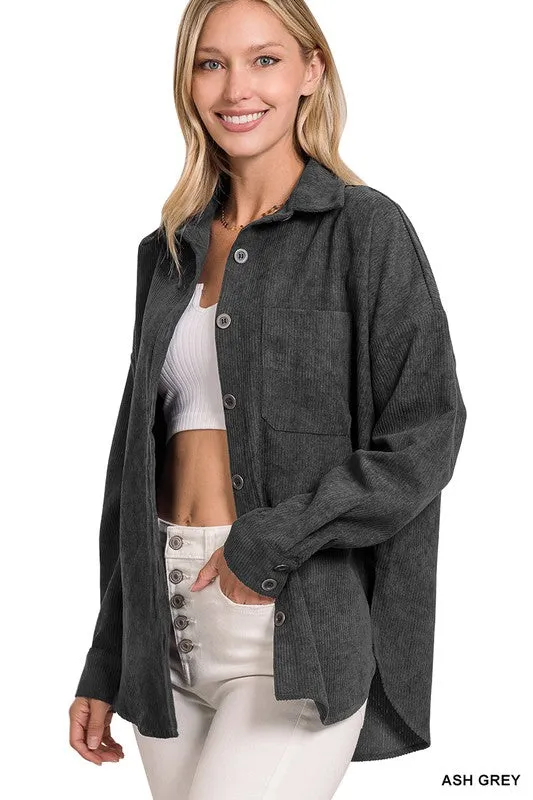 Zenana Clothing Long Sleeved Oversized Corduroy Shacket