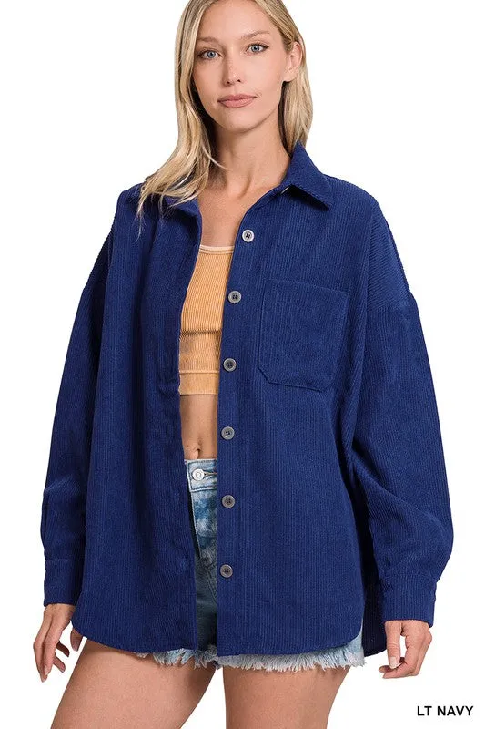 Zenana Clothing Long Sleeved Oversized Corduroy Shacket