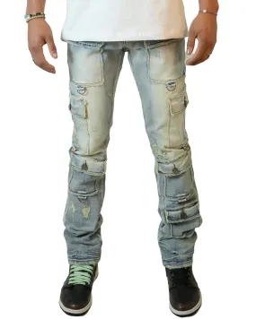 Zephyr Cargo Flare Denim Jeans - Light Indigo